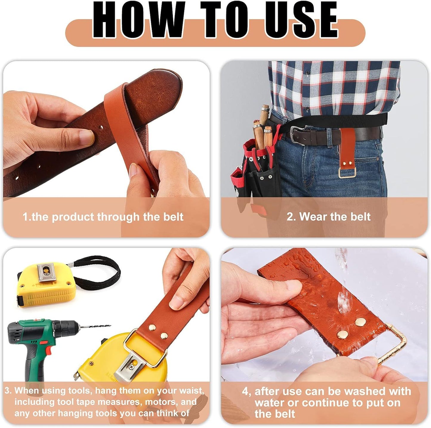 4 Pieces Leather Tape Measure Holder Belt Clip Measuring Tool Loop or Drills Impact Tools V1259-DP01-E-460