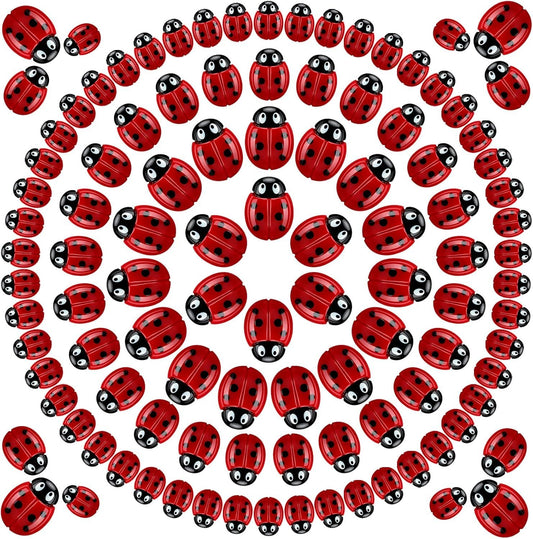 100 Pieces Tiny Resin Ladybugs Decor 0.55''-0.98'' 3 Sizes Mini Ladybugs Ornaments Miniature igurines Crat or V1259-DP01-E-467