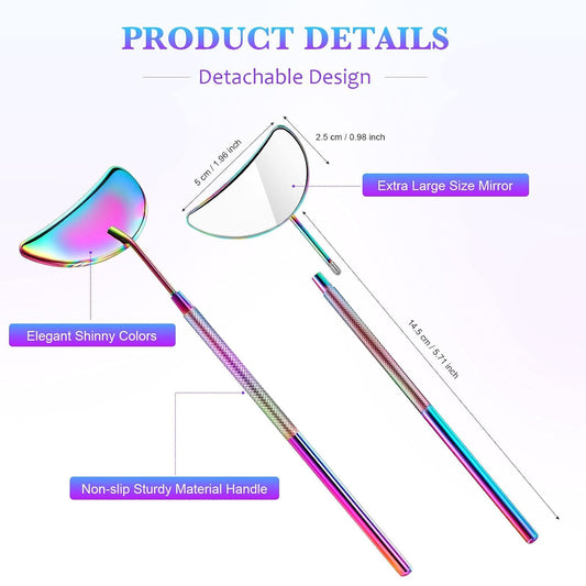2 Pieces Lash Mirror Eyelash Extension Mirror Hal-moon Shape Lash Mirror 1.96 inch Stainless Steel Eyelash V1259-DP01-E-472