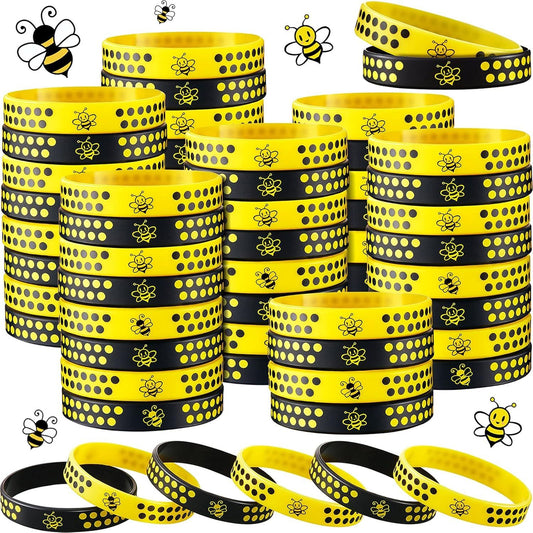 60 Pcs Bee Silicone Bracelets Bulk, Honeybee Party avors or World Bee Day Honeybee Theme Party Birthday Baby V1259-DP01-E-474