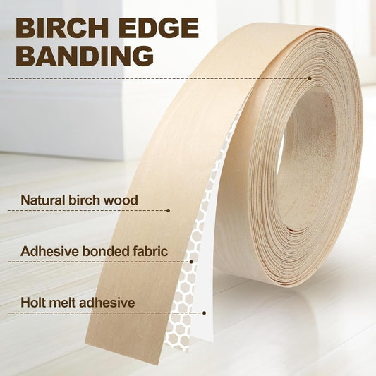 Biaungdo Birch Edge Banding 1-1/2 Inch x 50ft, Wood Veneer Roll Tape Banding Pre-Glued, Iron-on Veneer Edging V1259-DP01-E-48