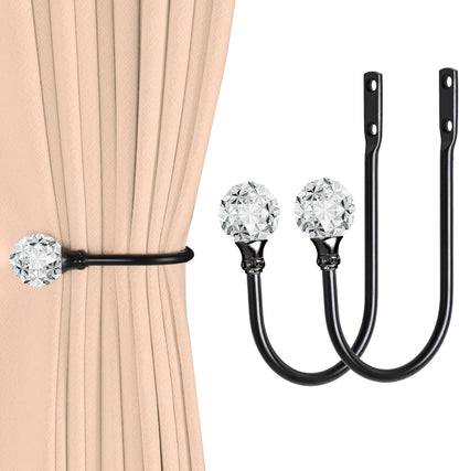 2 x Heavy Duty U Shaped Metal Curtain Holdbacks Curtain Tiebacks with Clear Crystal Ball Pull Backs Curtain V1259-DP01-E-487