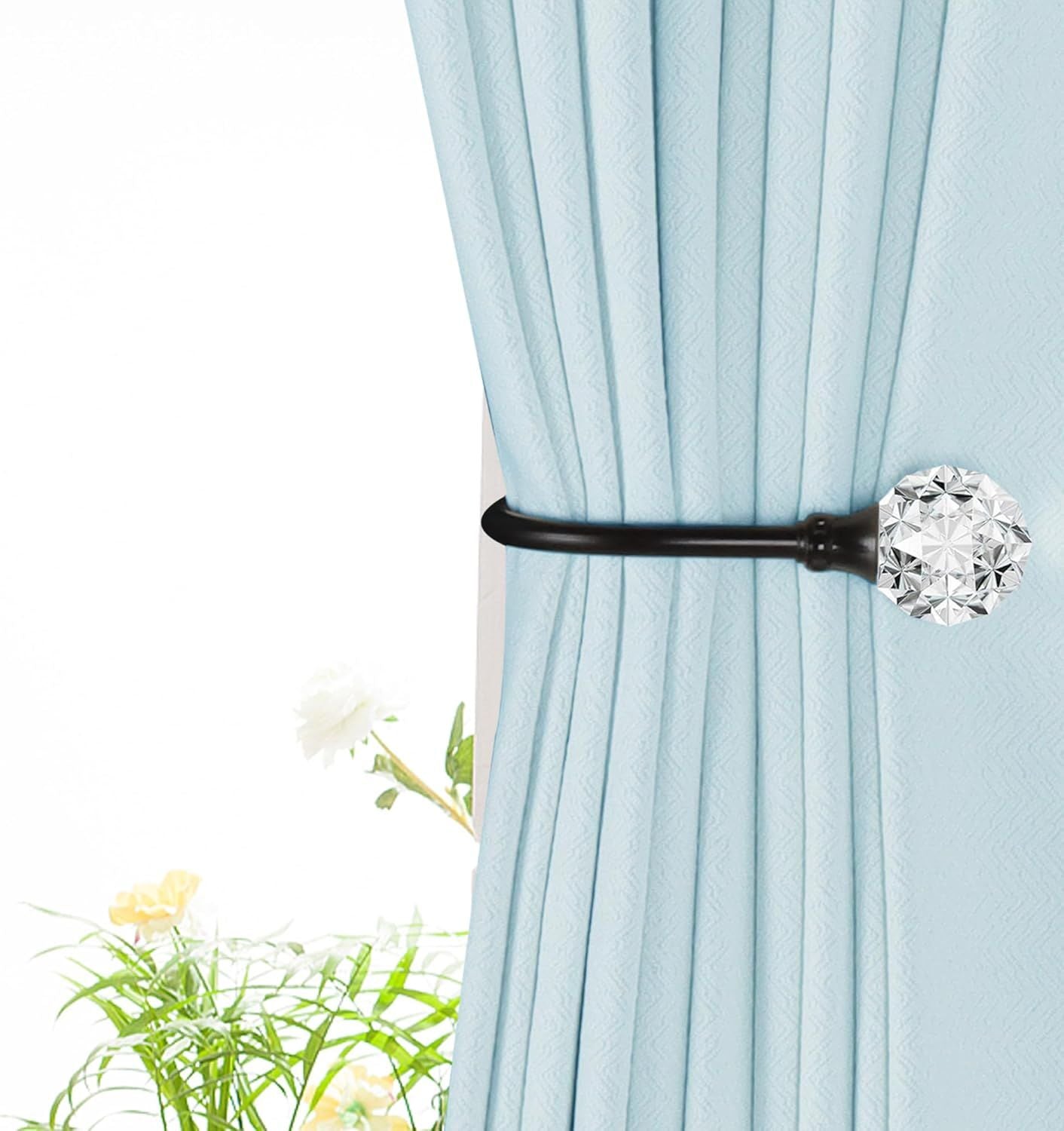 2 x Heavy Duty U Shaped Metal Curtain Holdbacks Curtain Tiebacks with Clear Crystal Ball Pull Backs Curtain V1259-DP01-E-487