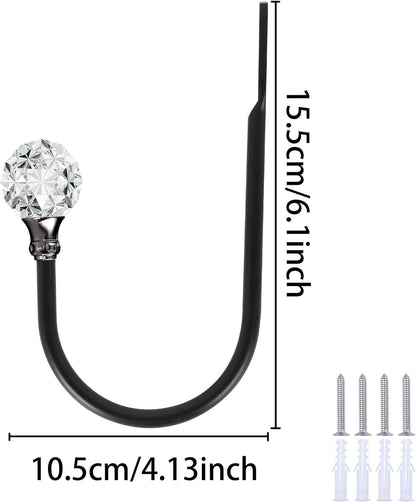 2 x Heavy Duty U Shaped Metal Curtain Holdbacks Curtain Tiebacks with Clear Crystal Ball Pull Backs Curtain V1259-DP01-E-487