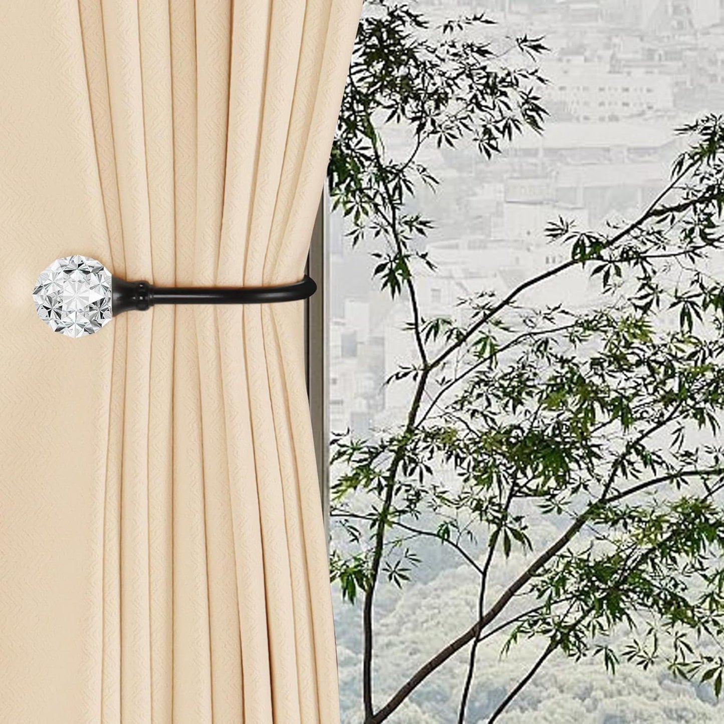 2 x Heavy Duty U Shaped Metal Curtain Holdbacks Curtain Tiebacks with Clear Crystal Ball Pull Backs Curtain V1259-DP01-E-487
