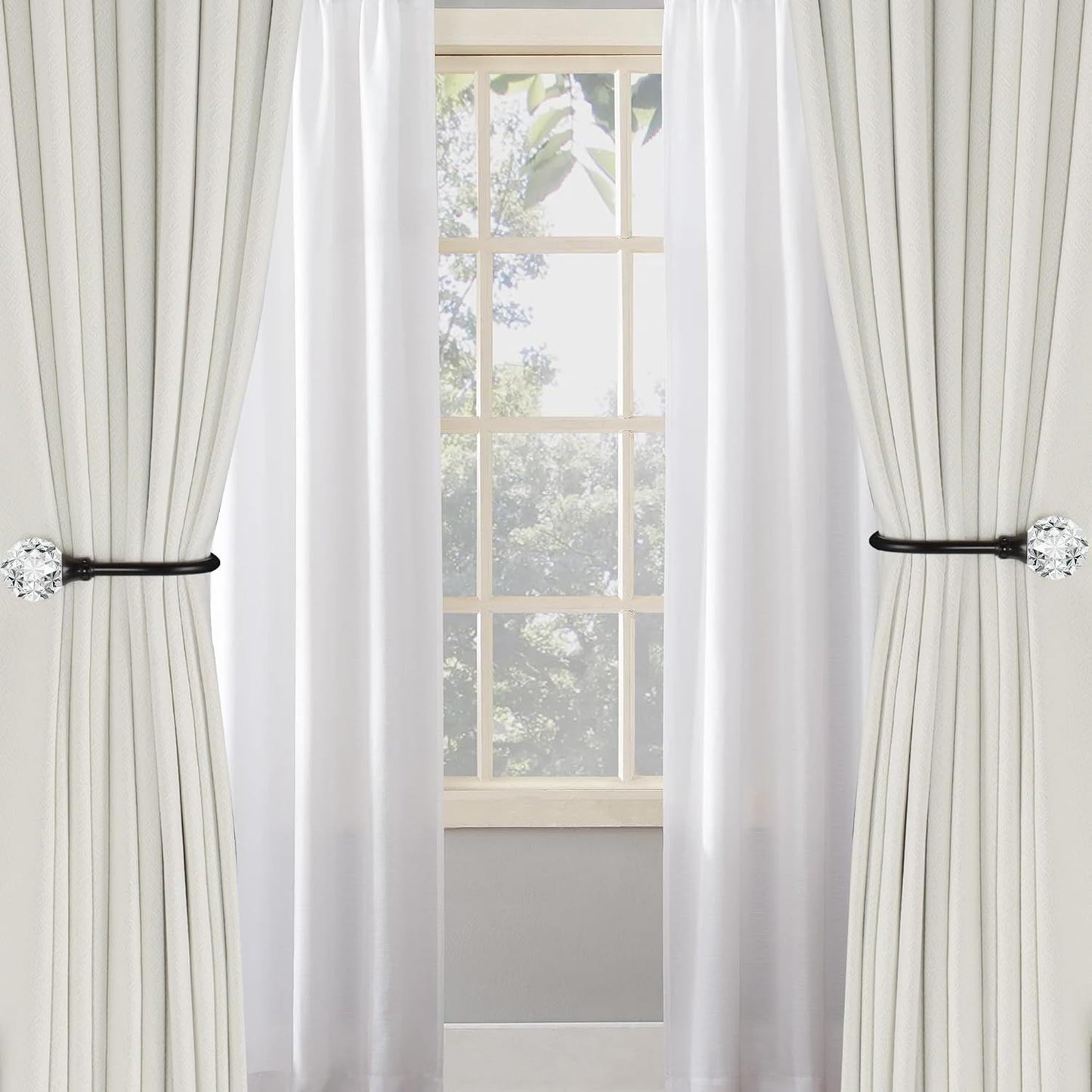 2 x Heavy Duty U Shaped Metal Curtain Holdbacks Curtain Tiebacks with Clear Crystal Ball Pull Backs Curtain V1259-DP01-E-487