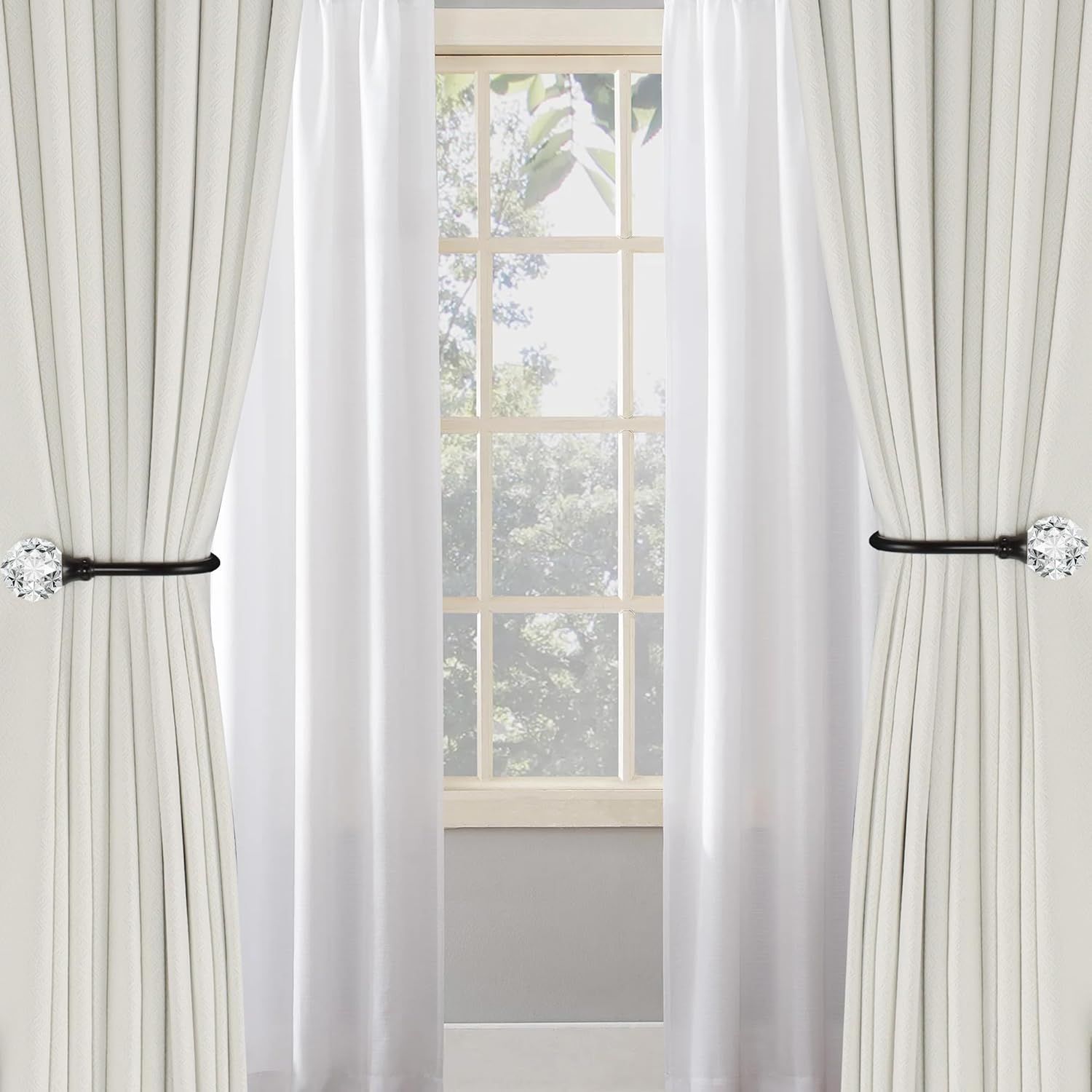 2 x Heavy Duty U Shaped Metal Curtain Holdbacks Curtain Tiebacks with Clear Crystal Ball Pull Backs Curtain V1259-DP01-E-487