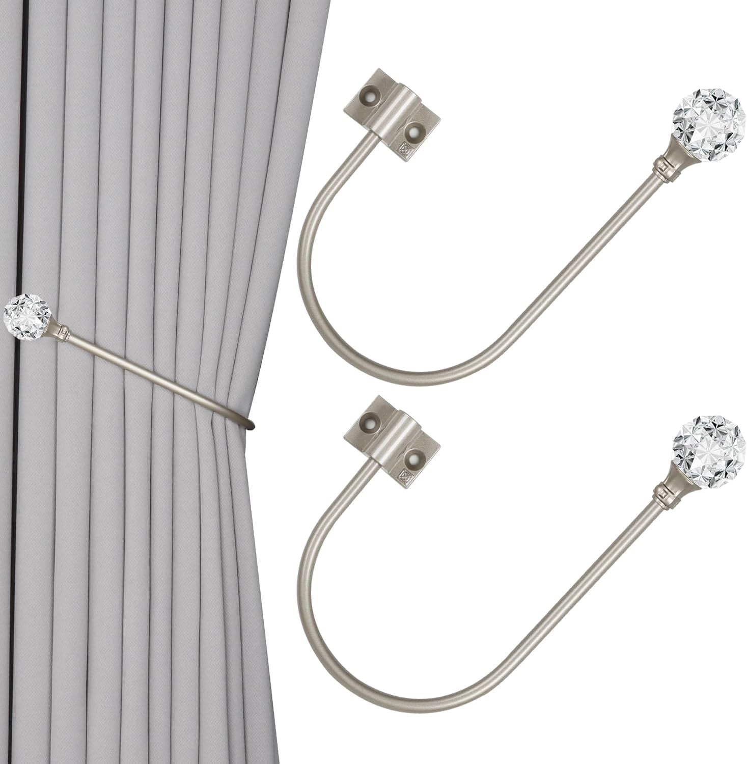 Upgraded Curtain Tiebacks Set o 2 - Wall Mounted Heavy Duty Adjustable Curtain Holdbacks or Heavy V1259-DP01-E-488