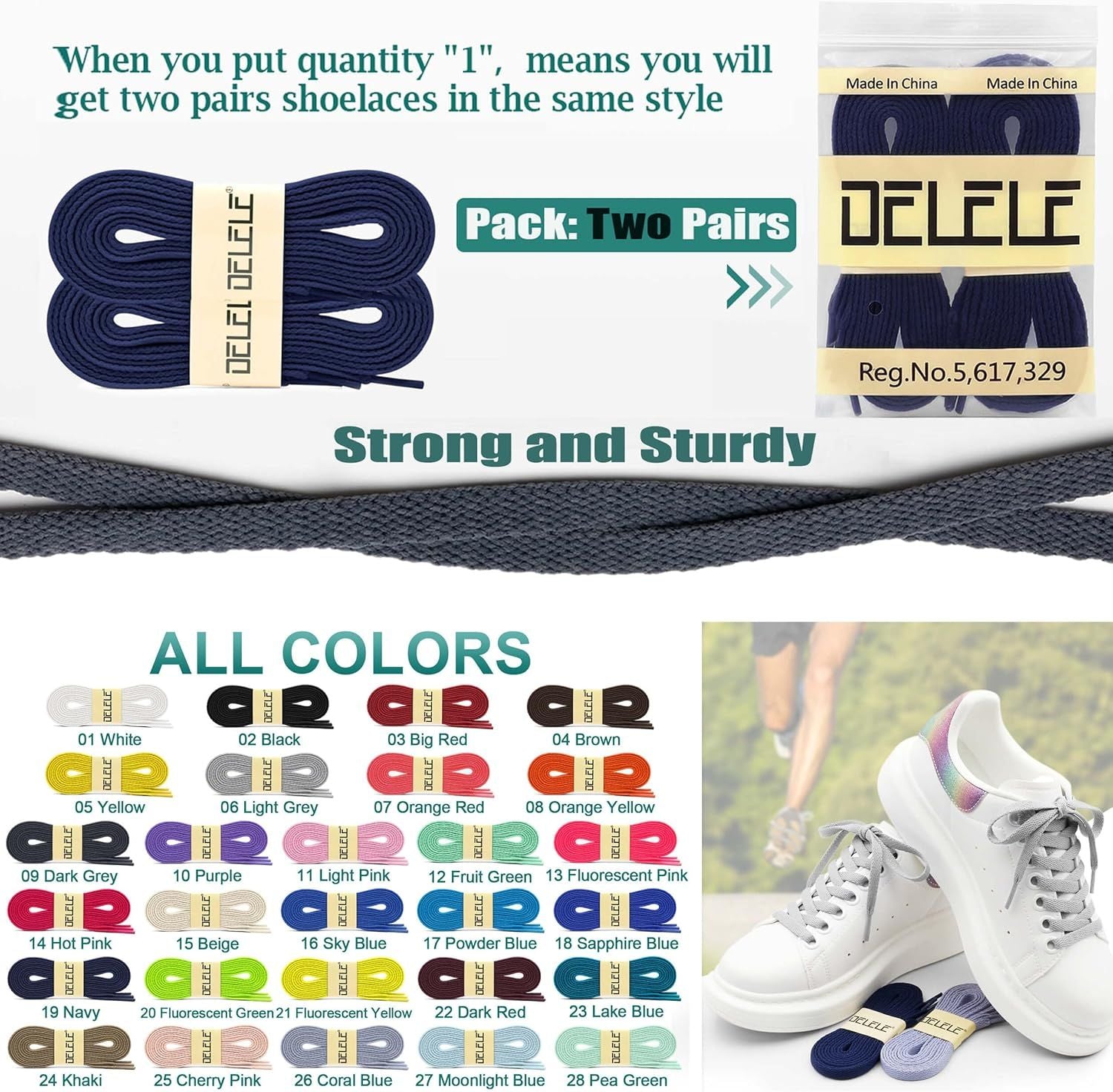 2 Pair lat Shoe laces 5/16" Wide Shoelaces or Athletic Running Sneakers Shoes Boot Strings V1259-DP01-E-494