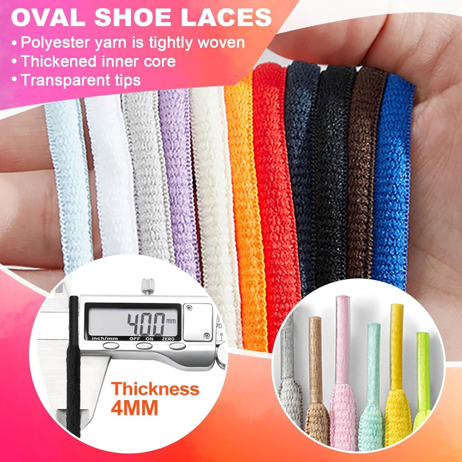 Oval Athletic Shoelaces Thick 4MM Hal Round Shoe Laces Strings 2 Pair V1259-DP01-E-497