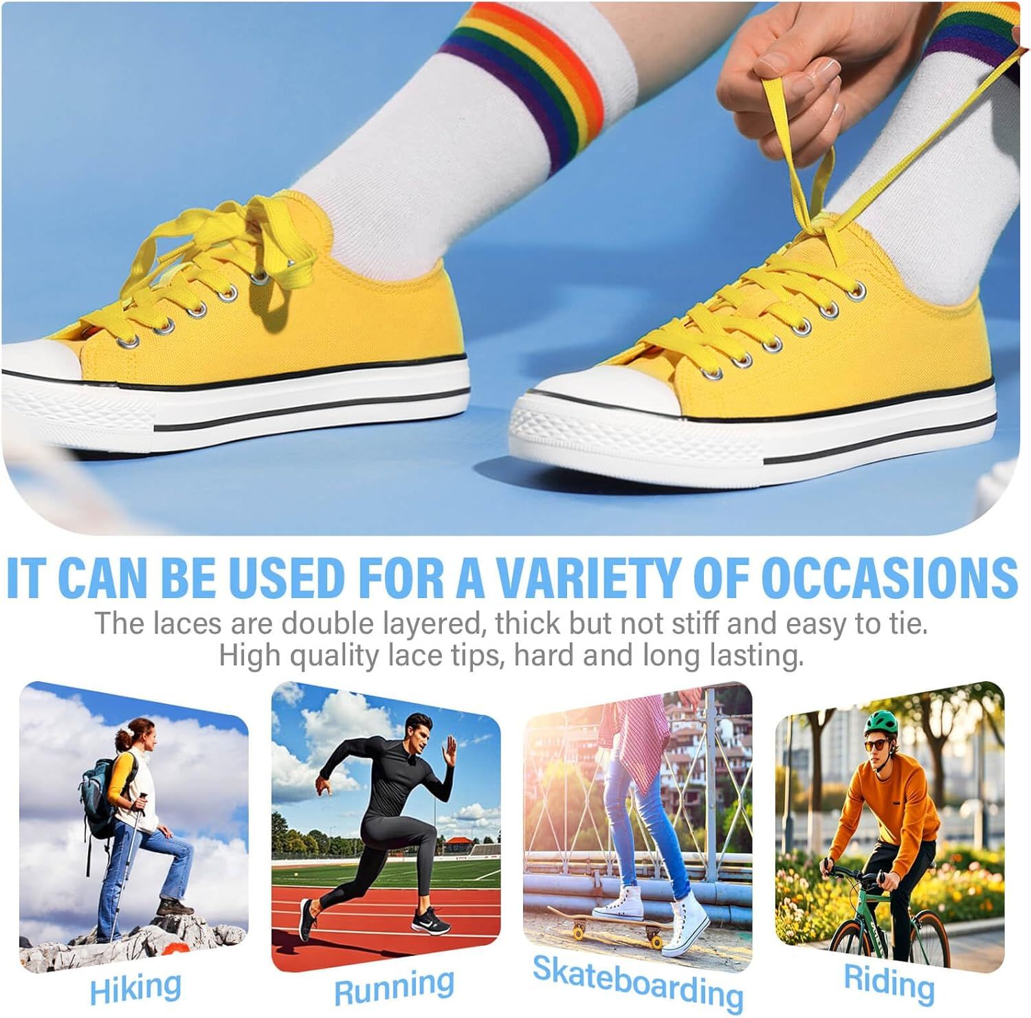 Solid lat Shoe Laces: Hollow Thick Shoelaces or Sneakers 2 Pair V1259-DP01-E-499