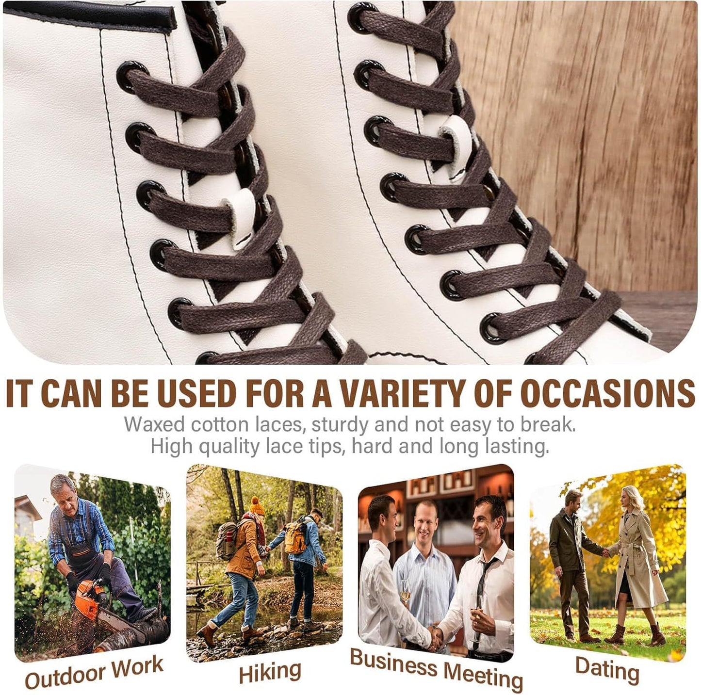 lat Waxed Cotton Shoelaces: Wax Shoe Laces or Sneakers Boot 2 Pair V1259-DP01-E-500