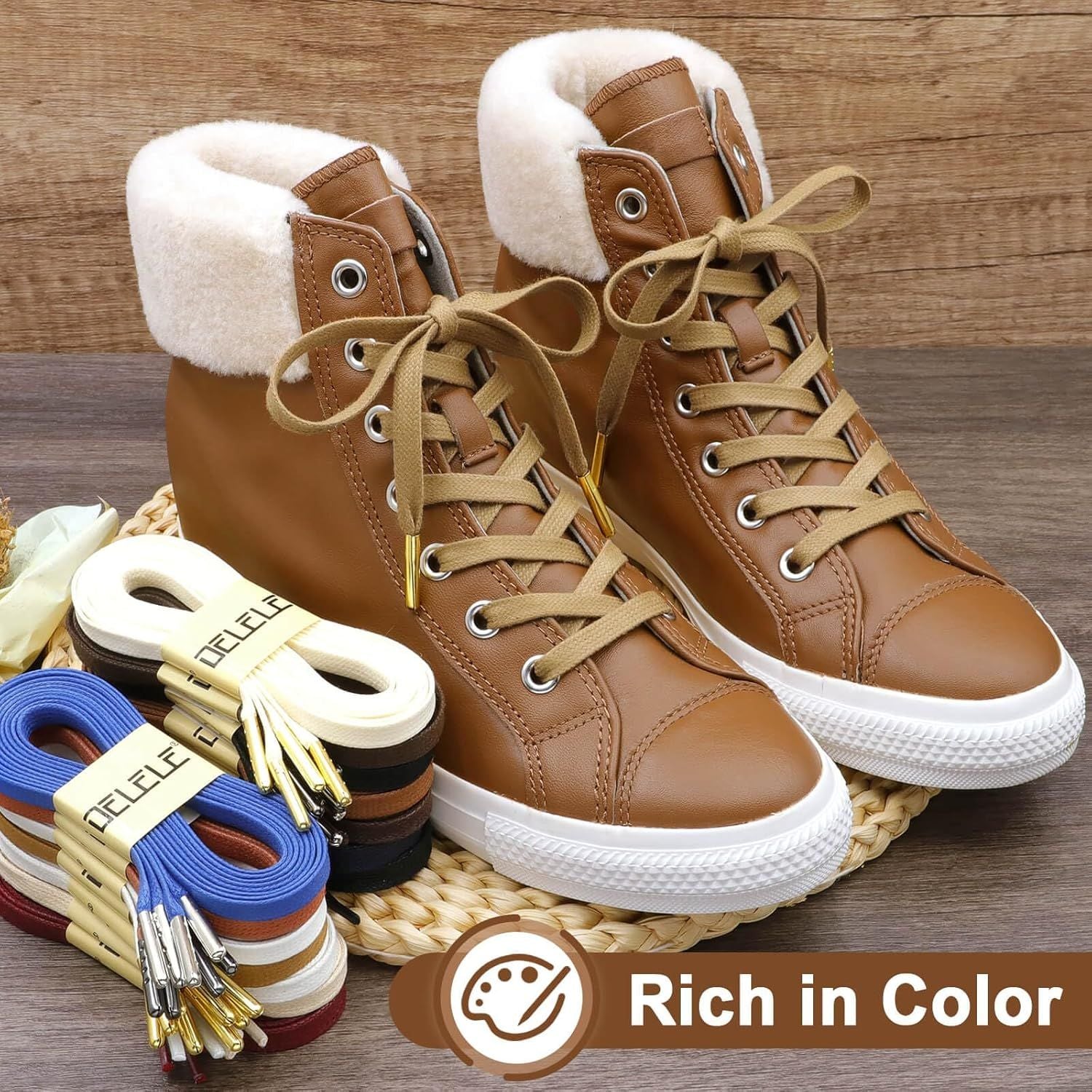 lat Waxed Cotton Shoelaces: Wax Shoe Laces or Sneakers Boot 2 Pair V1259-DP01-E-500