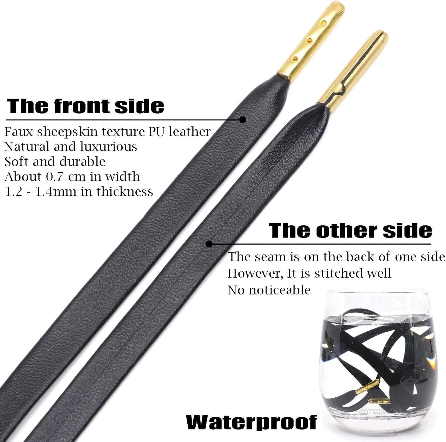 lat PU Leather Laces: Waterproo Shoelaces or Sneakers Boot 2 Pair V1259-DP01-E-501