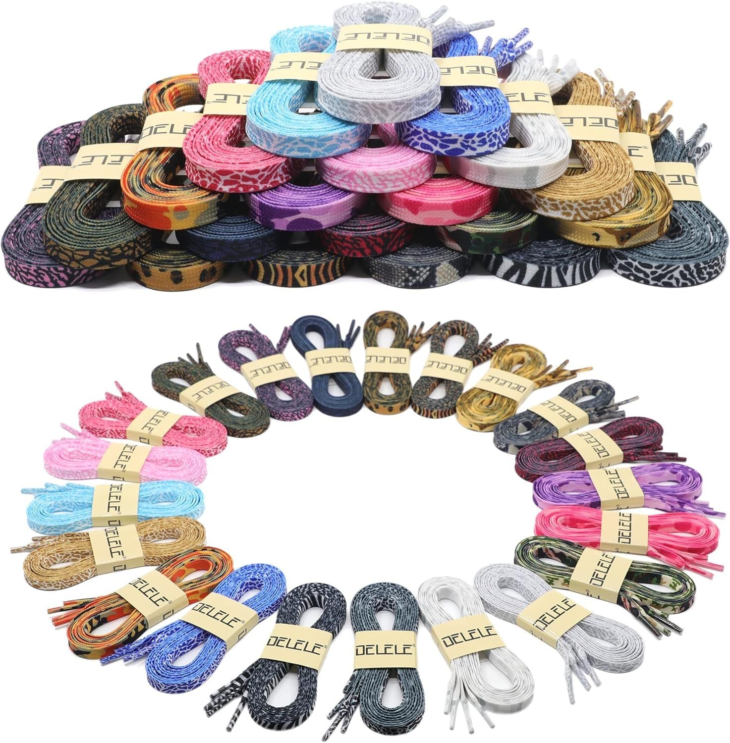 Animal Print lat Shoelaces: Colored Pattern Sneakers Shoe Laces 2 Pair V1259-DP01-E-502