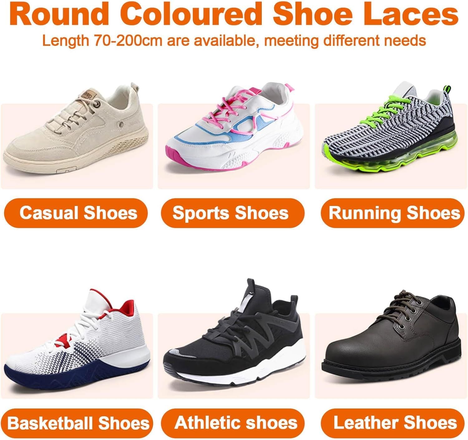 Round Shoelaces or Athletic Boot: Hiking Shoe Laces or Men&Women 2 Pair V1259-DP01-E-504