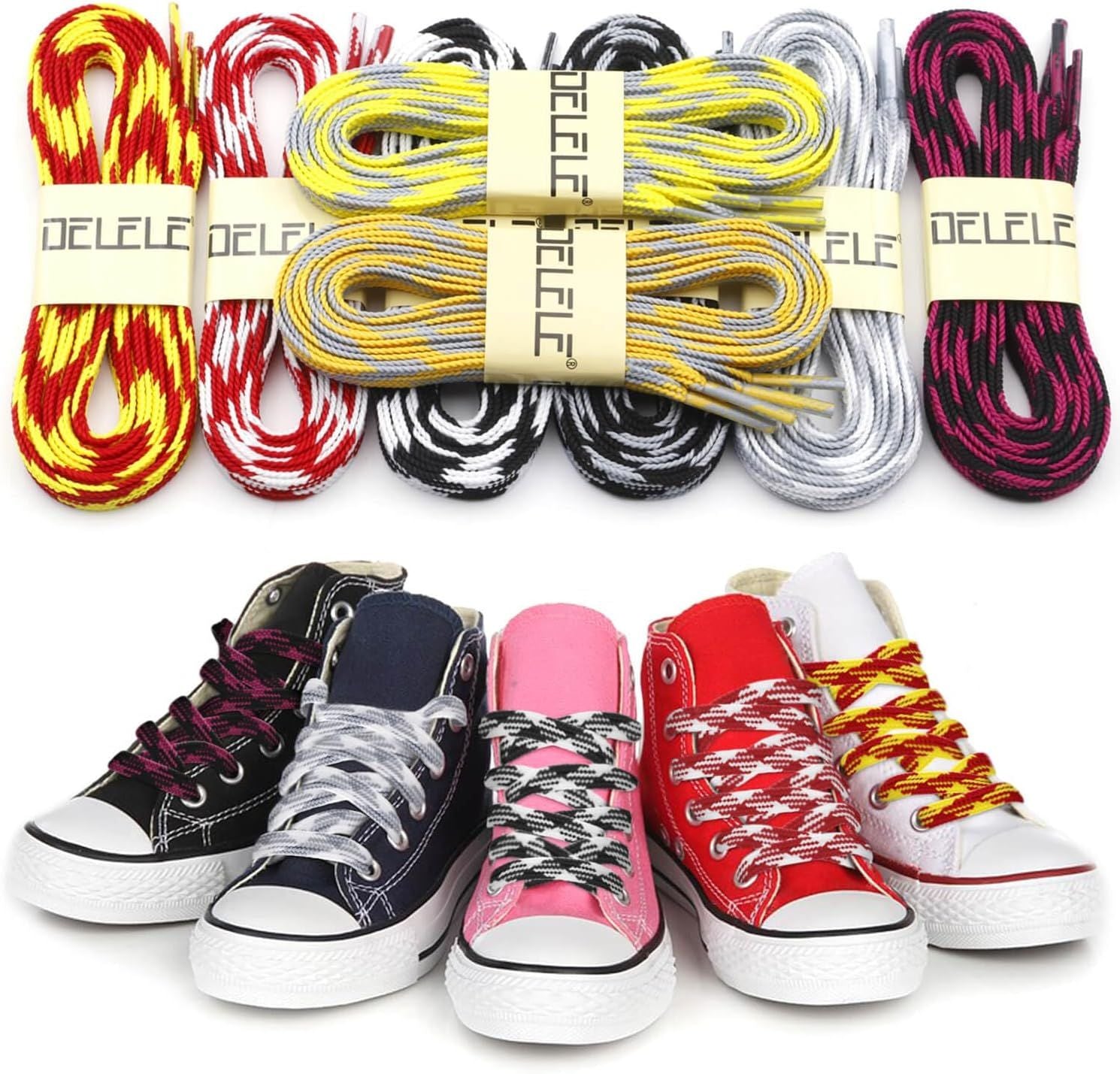 lat Colored Shoelaces or Sneakers: Thin Argyle Shoe Laces 2 Pair V1259-DP01-E-505