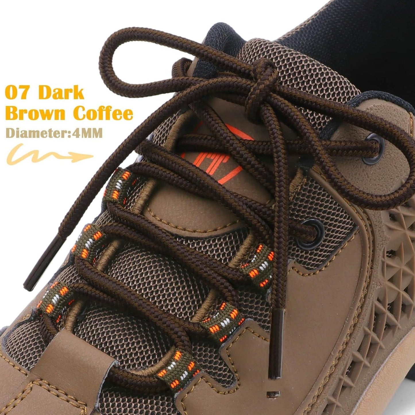 2 Pair Round Boot Laces Outdoor Hiking Walking Shoelaces Dual Coloured Striped Shoe Lace Work Shoe Strings V1259-DP01-E-507