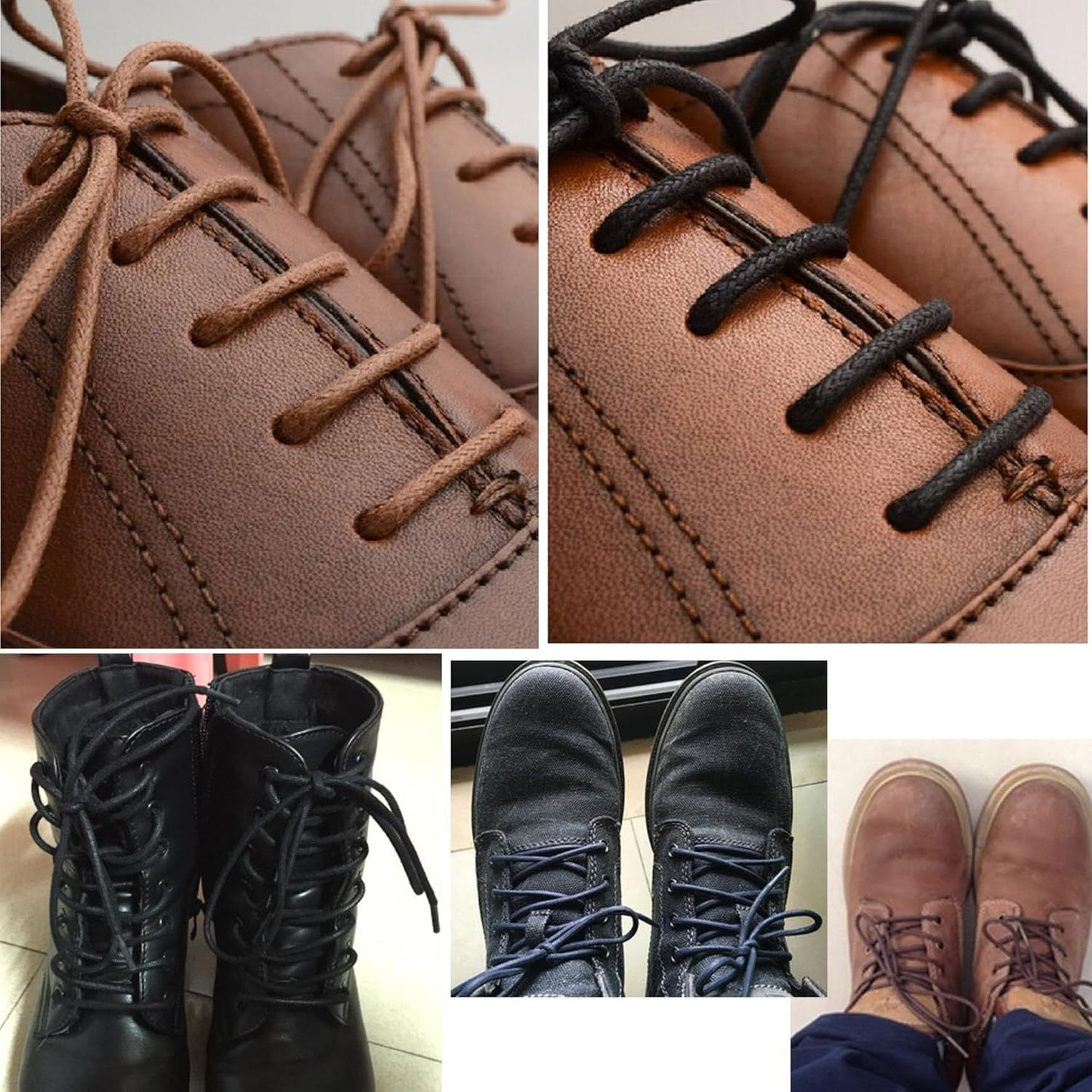 2 Pair Round Waxed Oxord Shoe Laces or Dress Shoes and Boots V1259-DP01-E-509