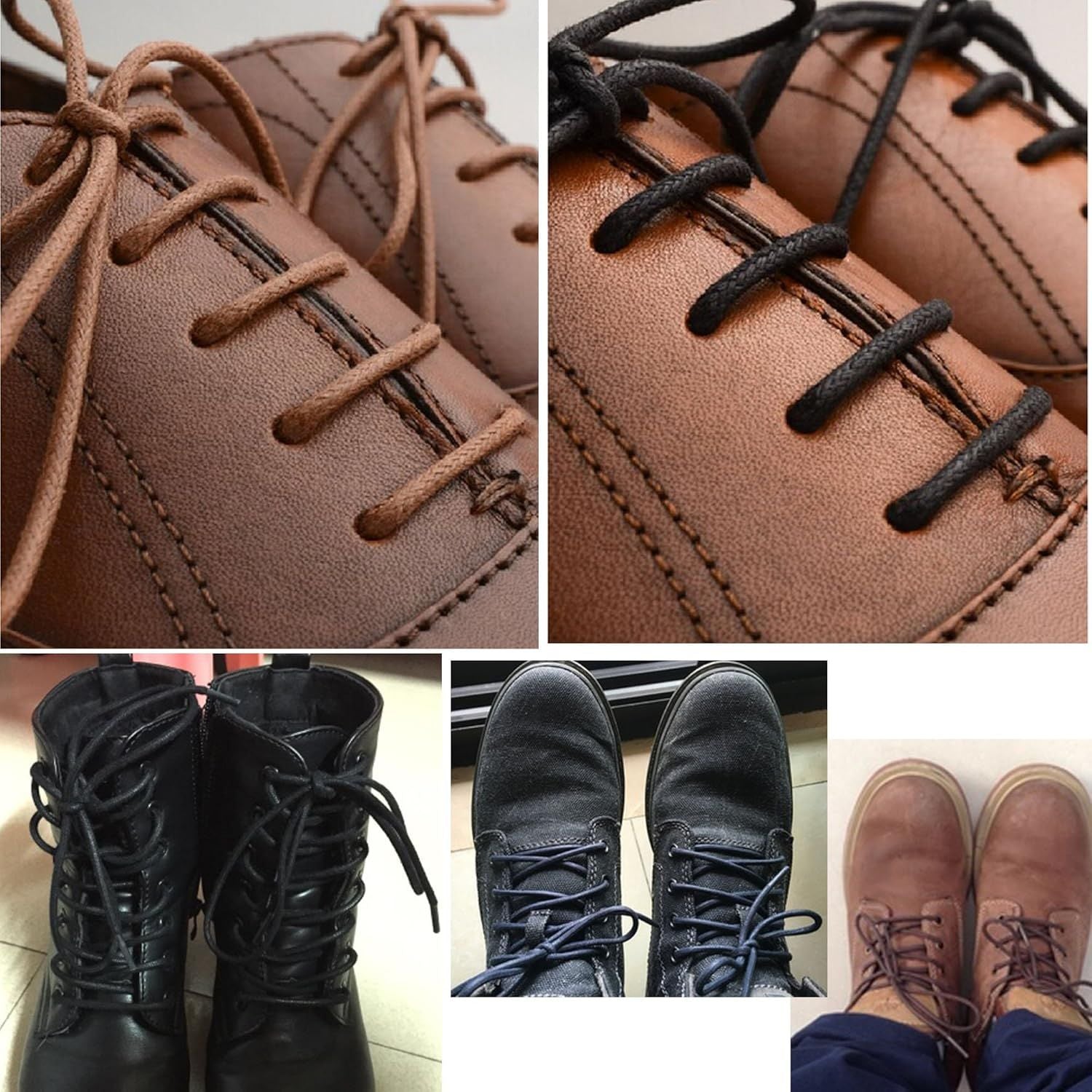 2 Pair Round Waxed Oxord Shoe Laces or Dress Shoes and Boots V1259-DP01-E-509