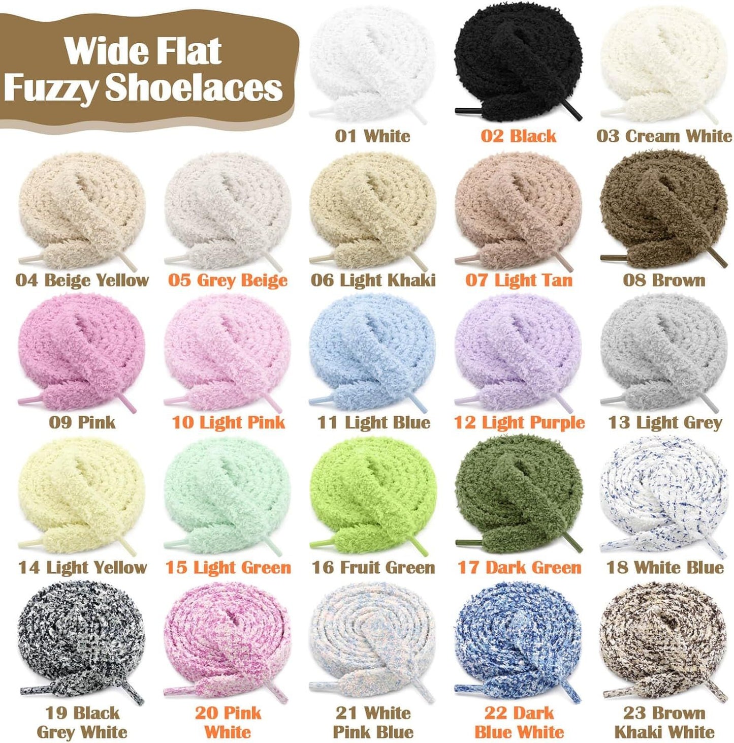 Sot lat uzzy Shoelaces: Wide Thick urry Shoe Laces or Sneakers 1 Pair V1259-DP01-E-510