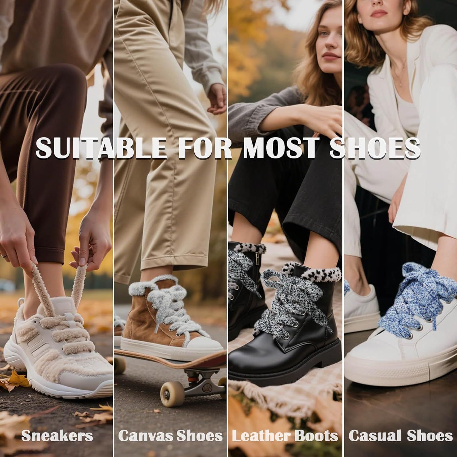 Sot lat uzzy Shoelaces: Wide Thick urry Shoe Laces or Sneakers 1 Pair V1259-DP01-E-510