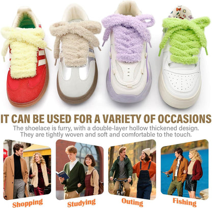 Sot lat uzzy Shoelaces: Wide Thick urry Shoe Laces or Sneakers 1 Pair V1259-DP01-E-510