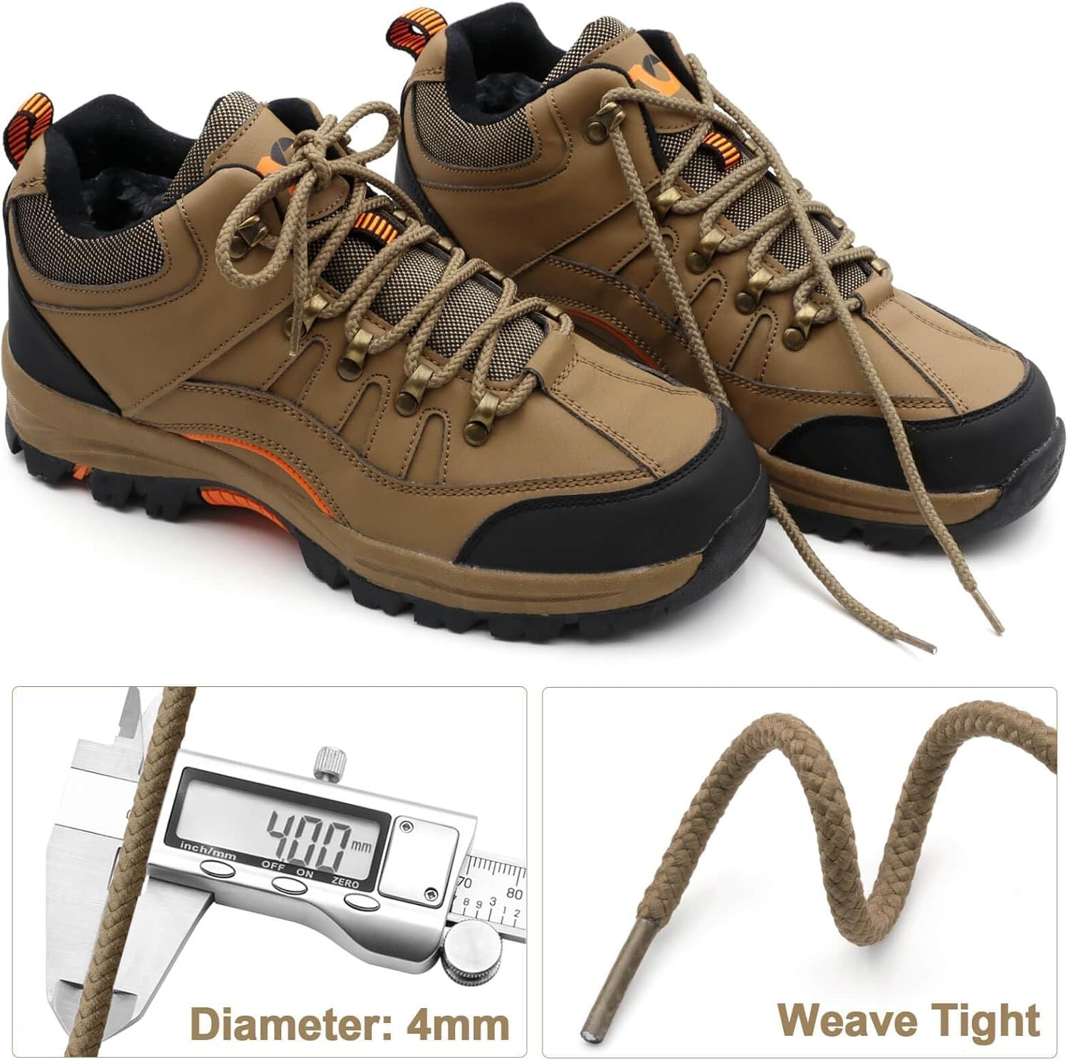 Round Braided Hiking Shoelaces: Work Climbing Shoe Laces or Boot 2 Pair V1259-DP01-E-511