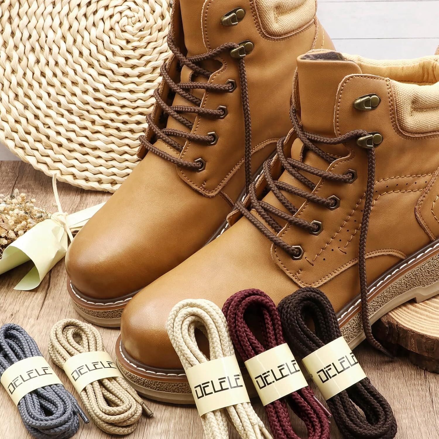 Round Braided Hiking Shoelaces: Work Climbing Shoe Laces or Boot 2 Pair V1259-DP01-E-511