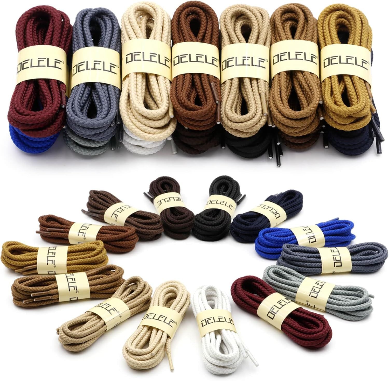 Round Braided Hiking Shoelaces: Work Climbing Shoe Laces or Boot 2 Pair V1259-DP01-E-511