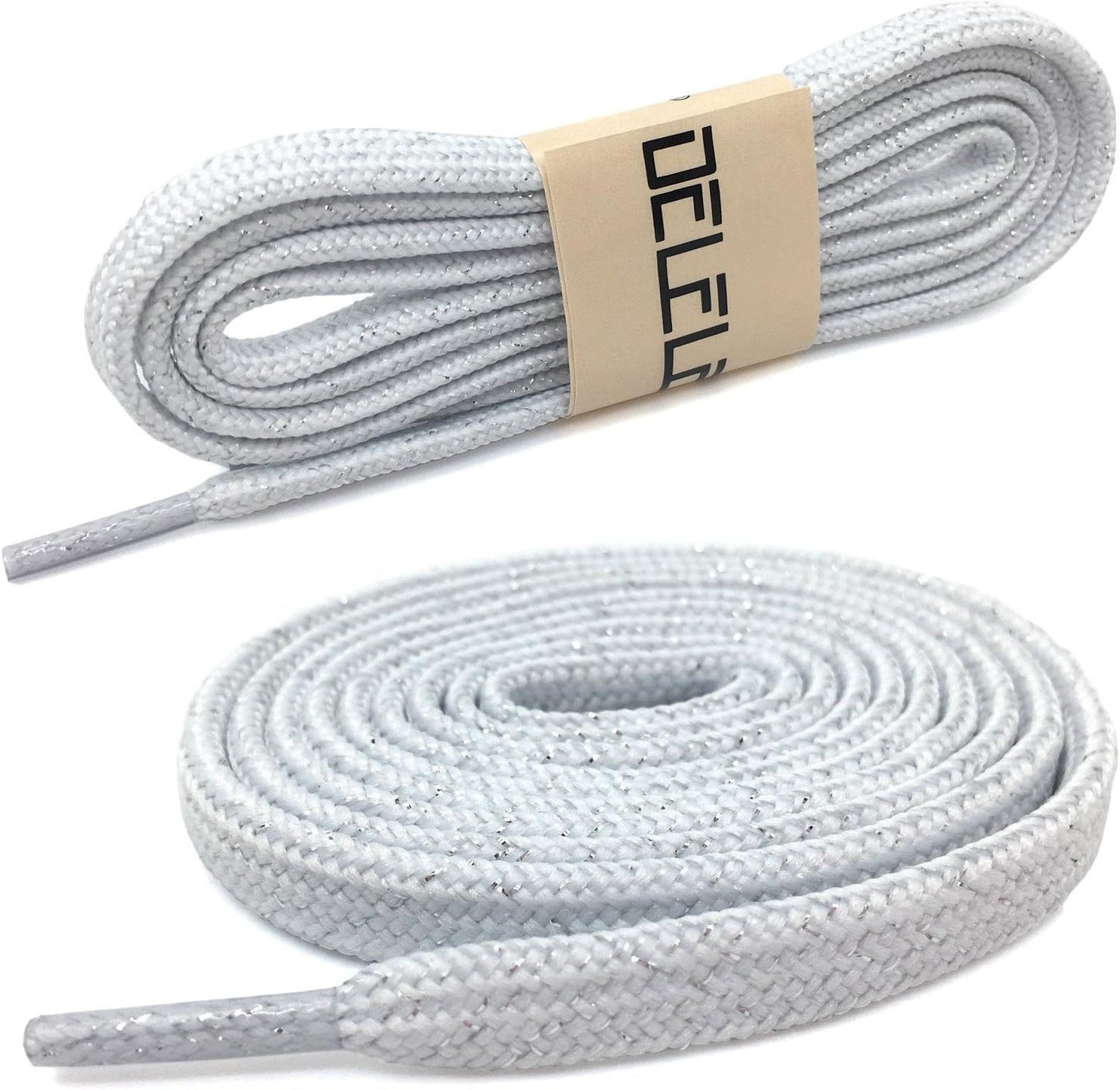 Thick lat Shoelaces Gold Silver Silk Tightly Woven Shoe Laces 2 Pair V1259-DP01-E-513
