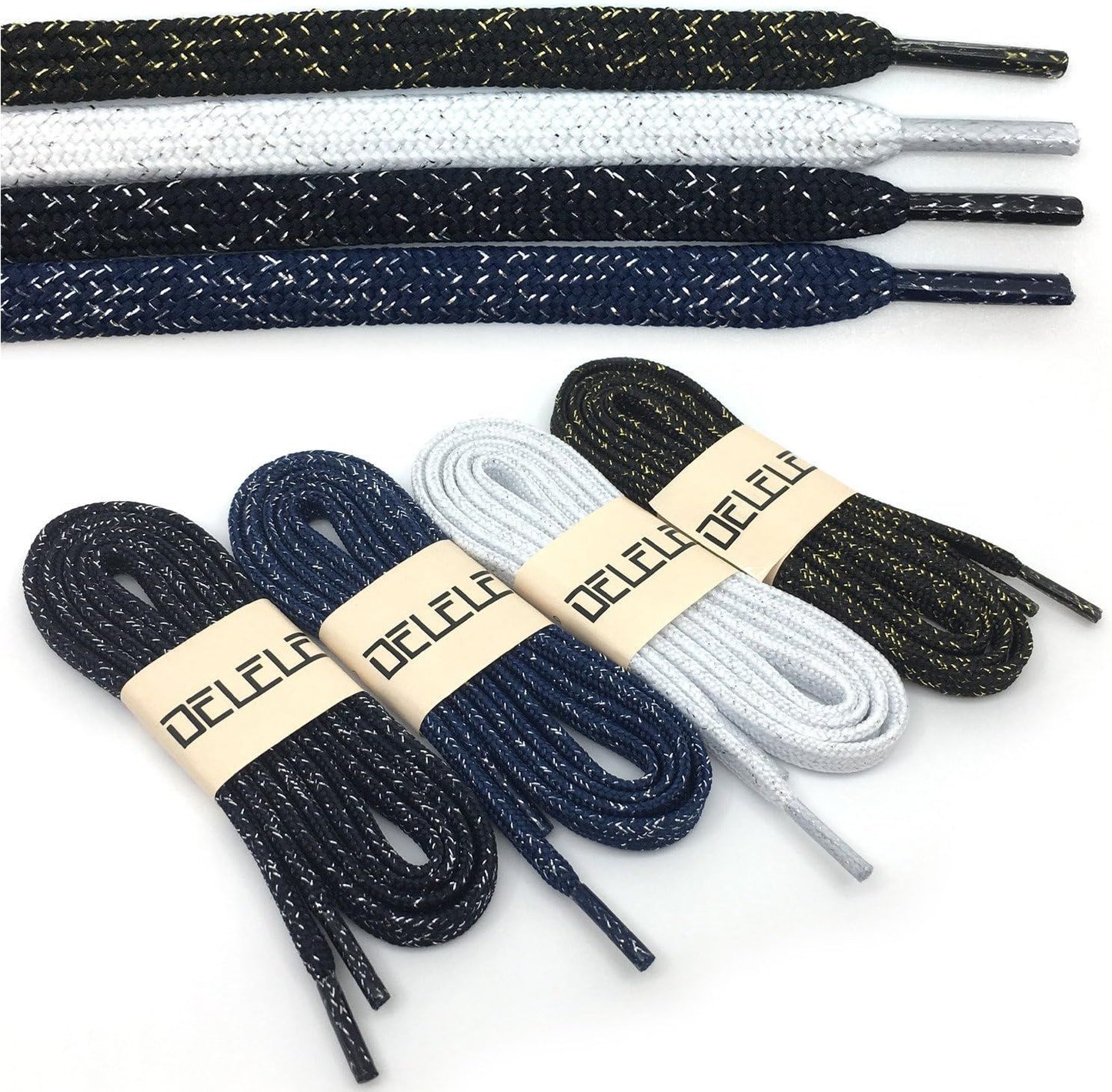 Thick lat Shoelaces Gold Silver Silk Tightly Woven Shoe Laces 2 Pair V1259-DP01-E-513