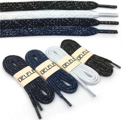 Thick lat Shoelaces Gold Silver Silk Tightly Woven Shoe Laces 2 Pair V1259-DP01-E-513