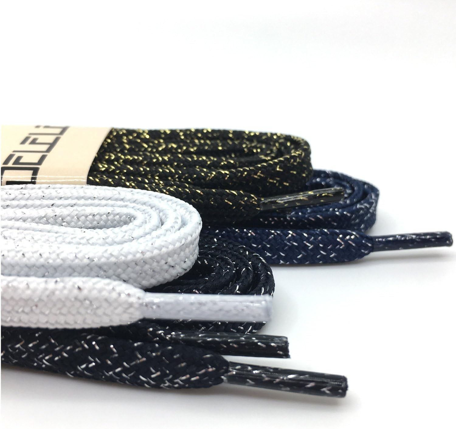 Thick lat Shoelaces Gold Silver Silk Tightly Woven Shoe Laces 2 Pair V1259-DP01-E-513