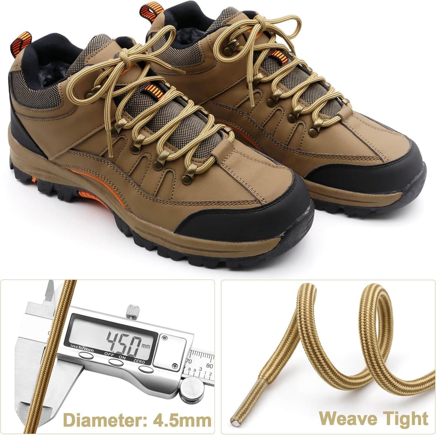 Work Shoe Laces or Boots, 2 Pair Hiking Heavy Duty Boot Laces, Durable Round Shoelaces Strings V1259-DP01-E-515
