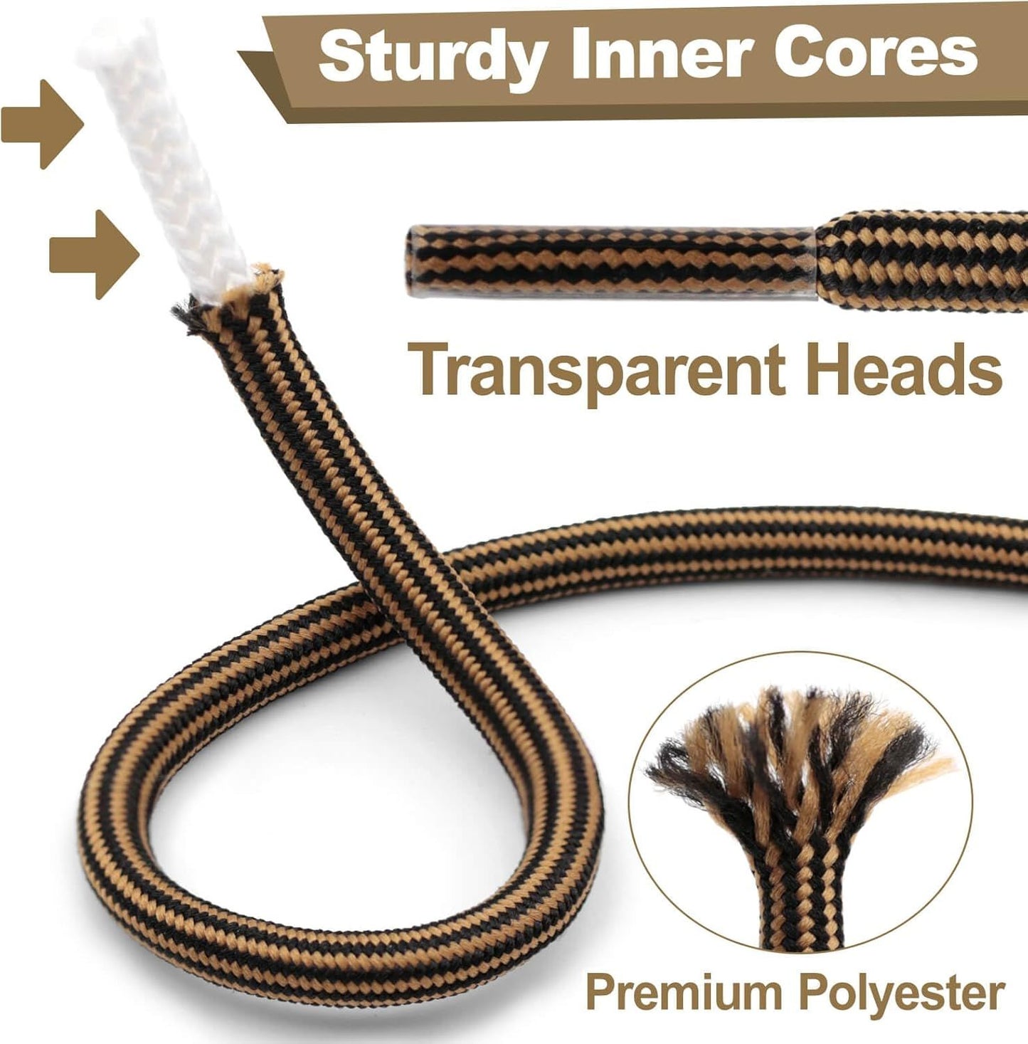 Work Shoe Laces or Boots, 2 Pair Hiking Heavy Duty Boot Laces, Durable Round Shoelaces Strings V1259-DP01-E-515