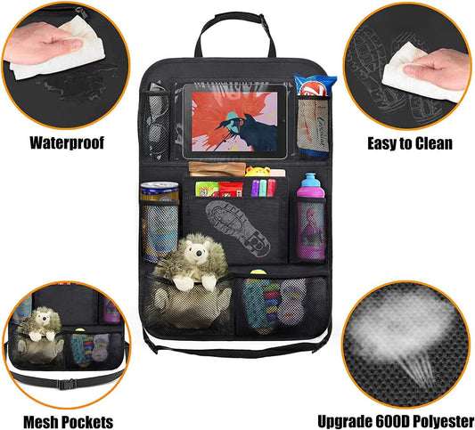 Car Backseat Organizer with 10" Table Holder, 9 Storage Pockets Seat Back Protectors Kick Mats or Kids V1259-DP01-E-516