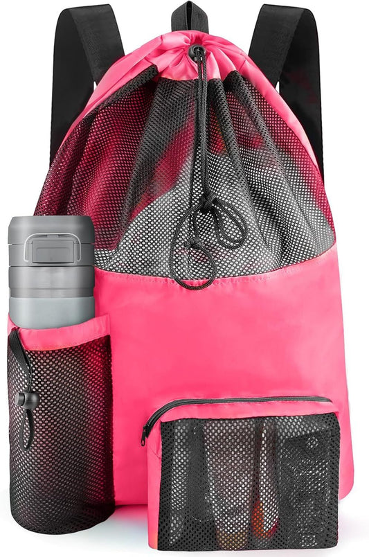 Mesh Swim Bag Beach Drawstring Backpack, Waterproo Gym Bags or Women and Men, Large Pool Bag Swimming Gear or V1259-DP01-E-519