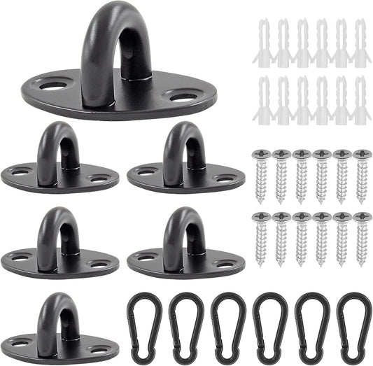 Biaungdo 6 Pcs Stainless Steel Ceiling Hooks, Black 1.54" x 1.06" Pad Eyes Plate Marine Hardware Ceiling V1259-DP01-E-52