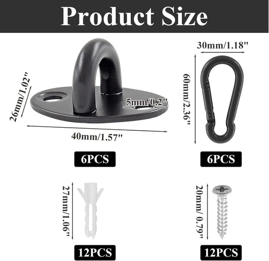 Biaungdo 6 Pcs Stainless Steel Ceiling Hooks, Black 1.54" x 1.06" Pad Eyes Plate Marine Hardware Ceiling V1259-DP01-E-52