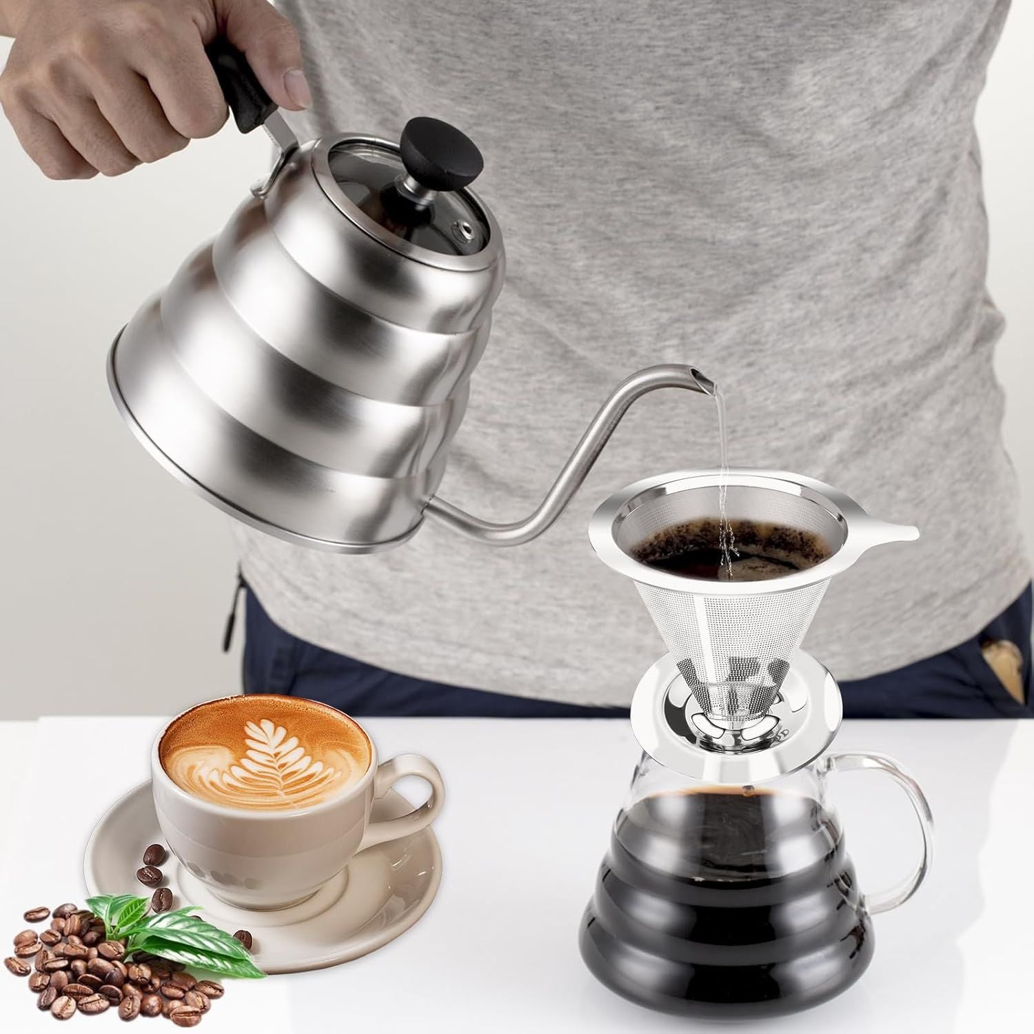 Pour Over Coee Dripper, Slow Drip Paperless Coee ilter, Pour Over Coee Maker or 1-2Cups Brew, Double Mesh V1259-DP01-E-522