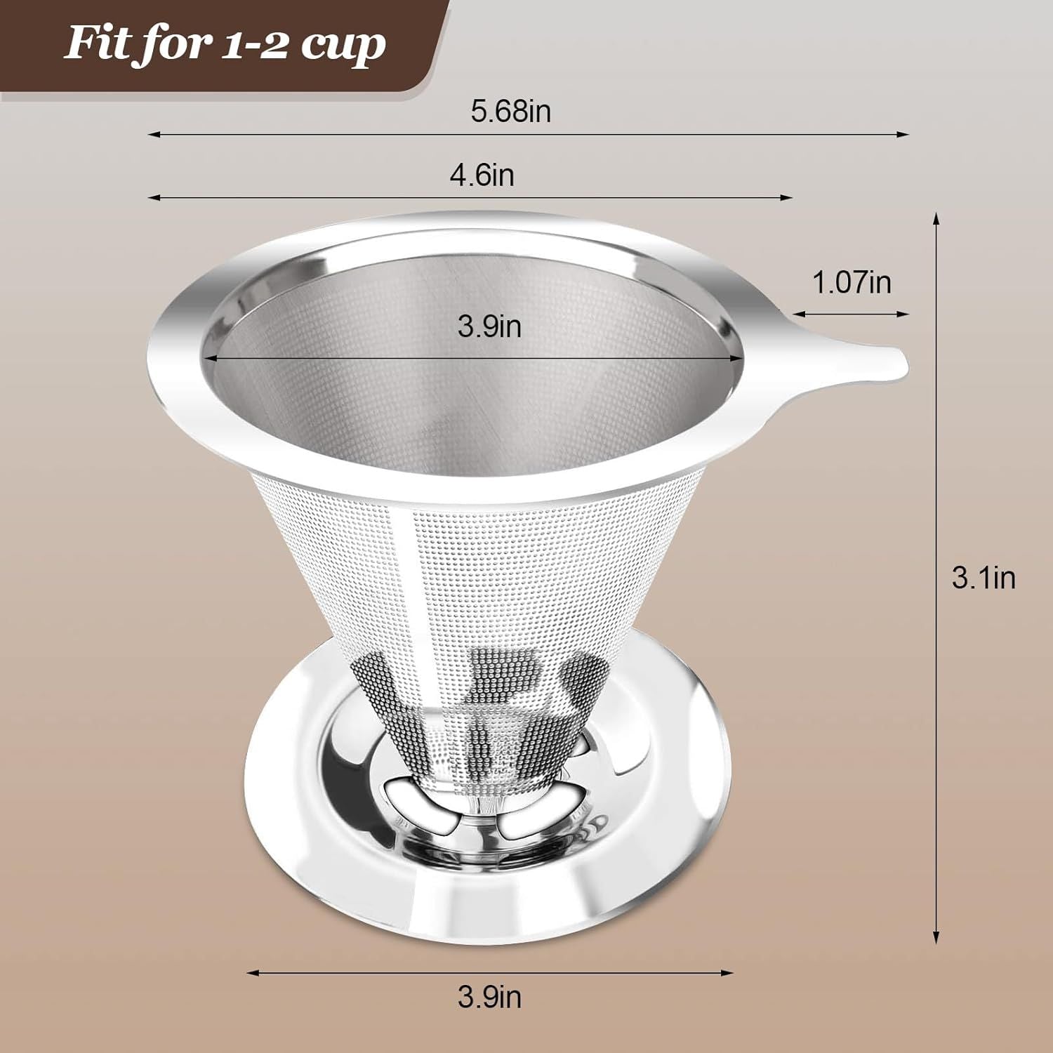 Pour Over Coee Dripper, Slow Drip Paperless Coee ilter, Pour Over Coee Maker or 1-2Cups Brew, Double Mesh V1259-DP01-E-522