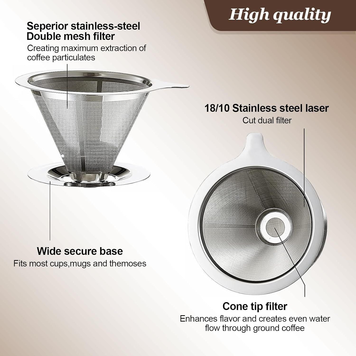 Pour Over Coee Dripper, Slow Drip Paperless Coee ilter, Pour Over Coee Maker or 1-2Cups Brew, Double Mesh V1259-DP01-E-522