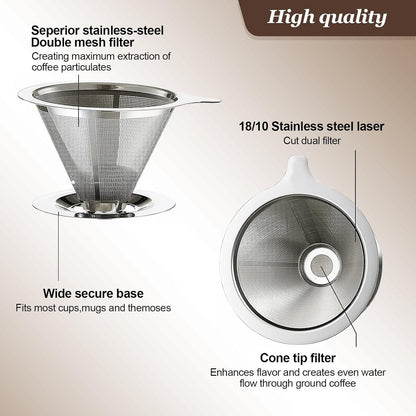 Pour Over Coee Dripper, Slow Drip Paperless Coee ilter, Pour Over Coee Maker or 1-2Cups Brew, Double Mesh V1259-DP01-E-522