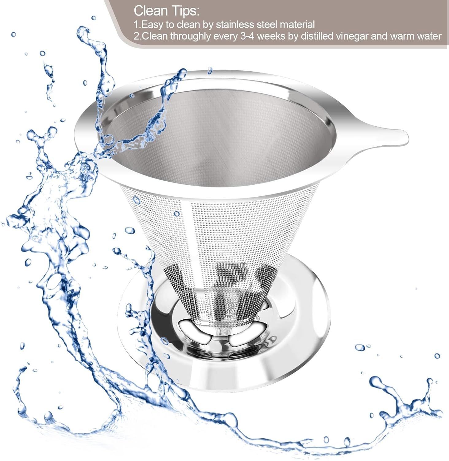 Pour Over Coee Dripper, Slow Drip Paperless Coee ilter, Pour Over Coee Maker or 1-2Cups Brew, Double Mesh V1259-DP01-E-522