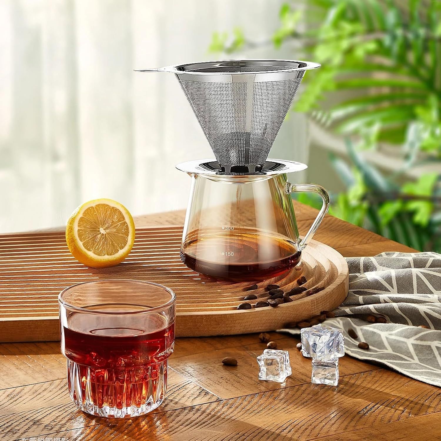 Pour Over Coee Dripper, Slow Drip Paperless Coee ilter, Pour Over Coee Maker or 1-2Cups Brew, Double Mesh V1259-DP01-E-522