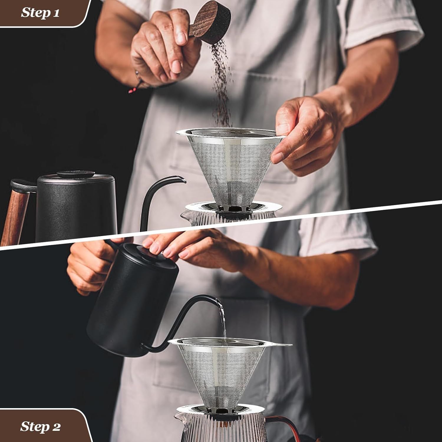Pour Over Coee Dripper, Slow Drip Paperless Coee ilter, Pour Over Coee Maker or 1-2Cups Brew, Double Mesh V1259-DP01-E-522