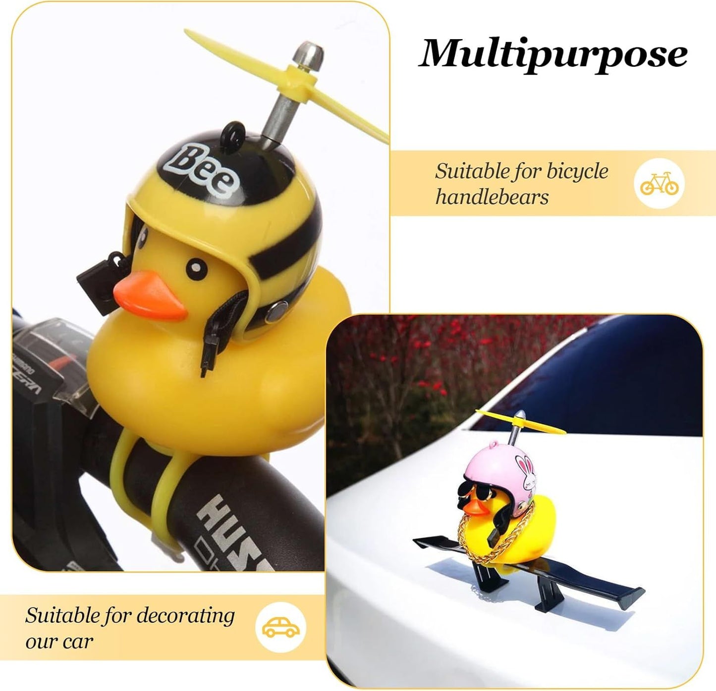 2 Pack Rubber Duck Car Ornaments, Yellow Duck Car Dashboard Decorations Squeeze Duck Bicycle Horns with V1259-DP01-E-524