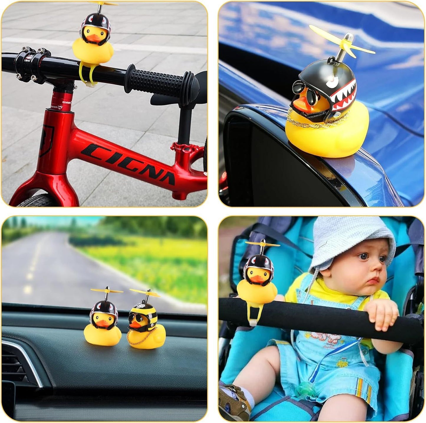 2 Pack Rubber Duck Car Ornaments, Yellow Duck Car Dashboard Decorations Squeeze Duck Bicycle Horns with V1259-DP01-E-524