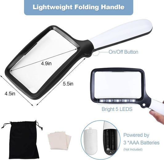 olding Handheld Magniying Glass with Light, 3X Large Rectangle Reading Magniier with Dimmable LED or Macular V1259-DP01-E-525
